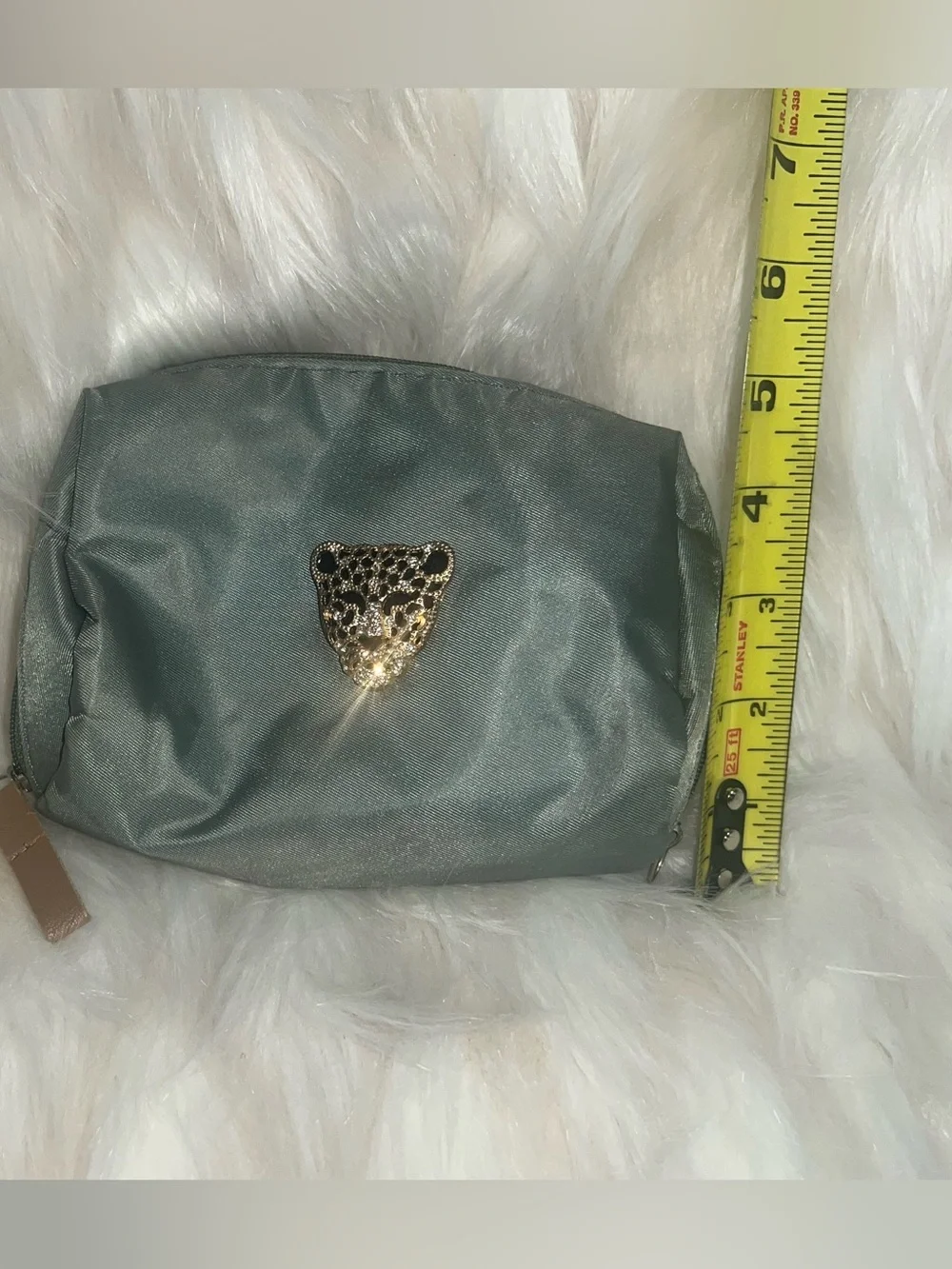 Jeweled Panther Cosmetic/Jewelry Bag Sage Green Zip Pouch